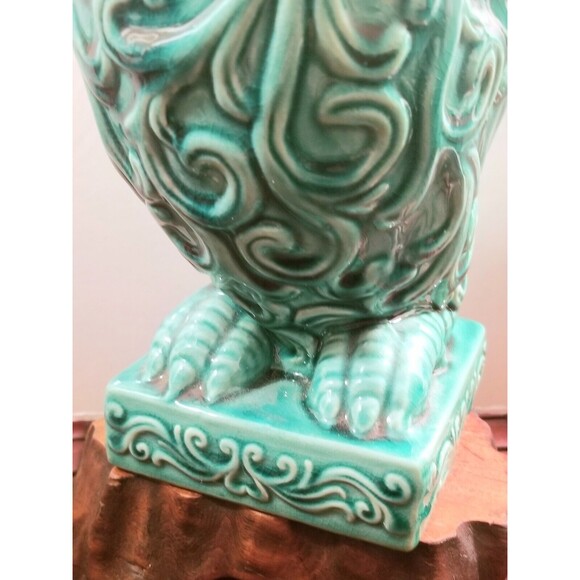 Vintage Midcentury Green Ceramic Owl Statue 11"x5"x4.5" - Picture 6 of 7